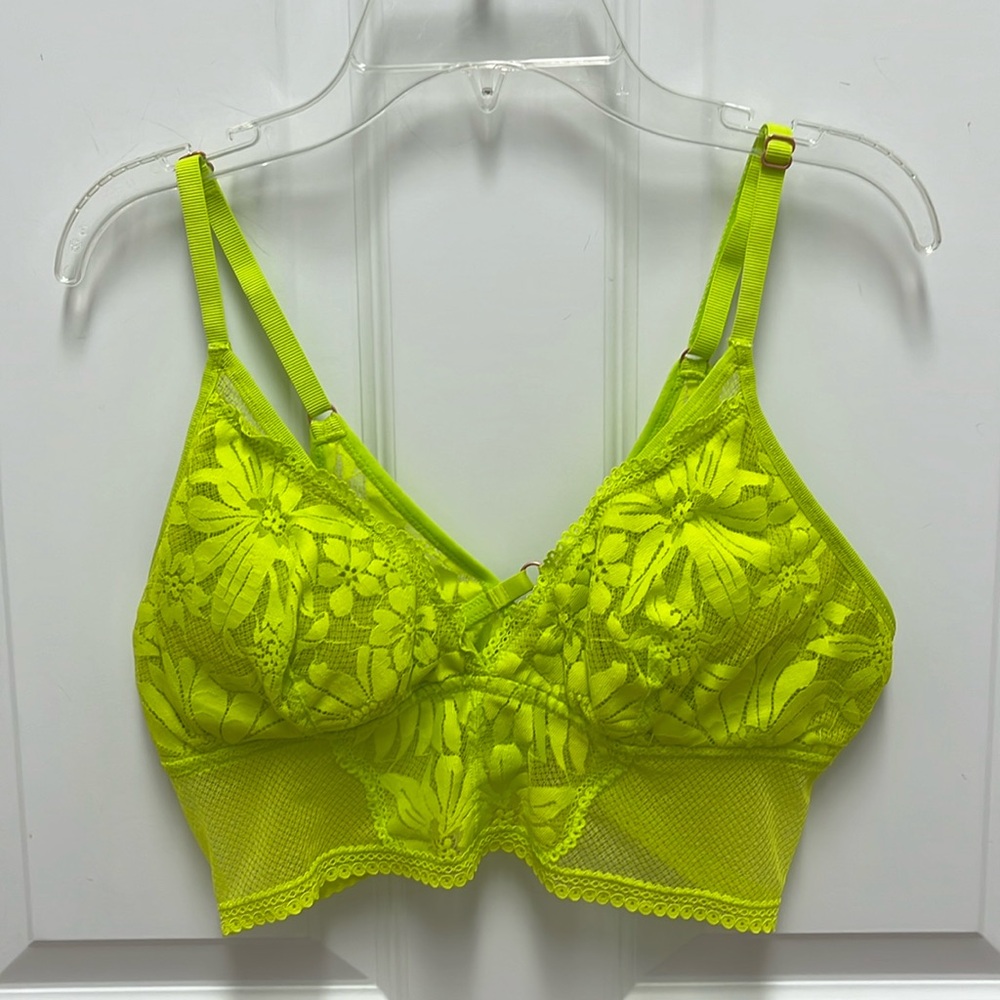 Aerie Neon Green Lacy Wideband Floral Tankini Bra - Large